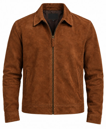 Men brown leather jacket - brown,