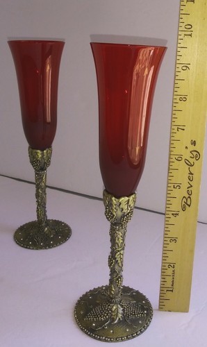Ruby red glasses brass - ruby,