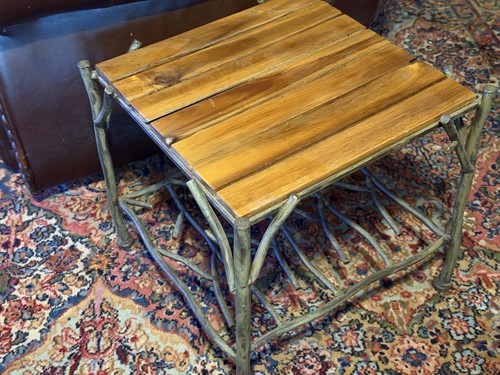 Rustic teak wood slatted metal - wood,