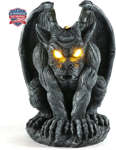 Large winged gargoyle statue - gargoyle,