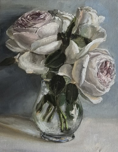 Pink roses bouquet - , oil