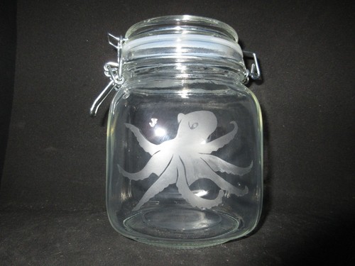 New etched octopus glass - octopus, mason