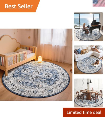 6x6 blue round floral area - area, rug