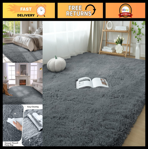 Soft shag area rug 5x7 - soft, grey