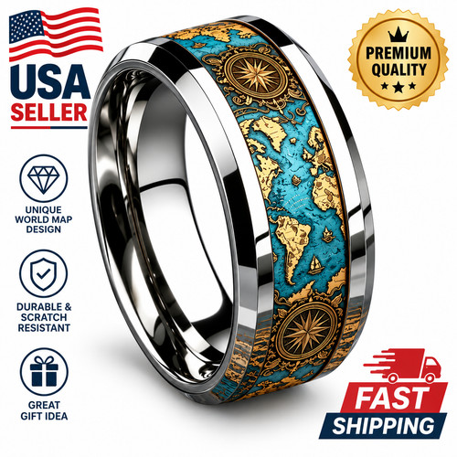 Map silver ring world - ring, globe