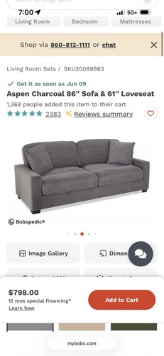 Aspen charcoal sofa 61 - sofa, &