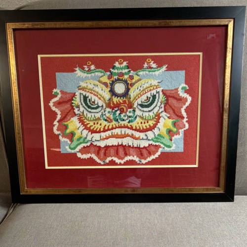 Framed needlepoint lion - needlepoint,