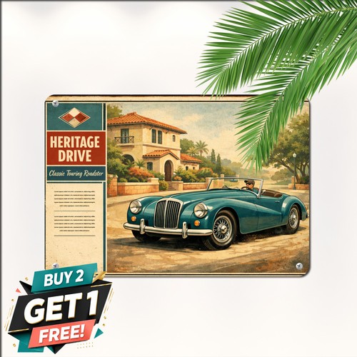 Vintage car metal plaque - car,