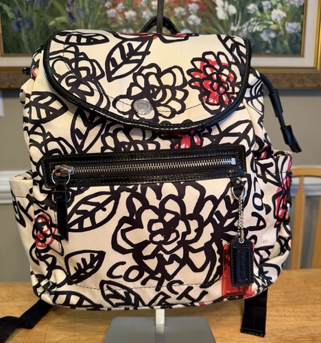 Coach poppy backpack - coach, blk/white