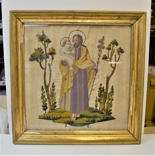 Older framed embroidered image - embroidered,
