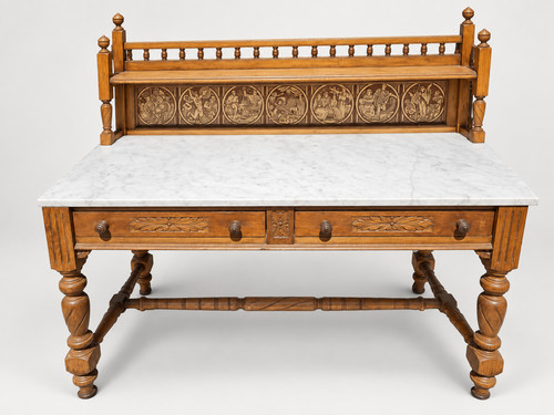 Antique wood marble desk - antique,