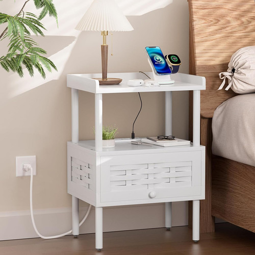 White nightstand with charging - white,