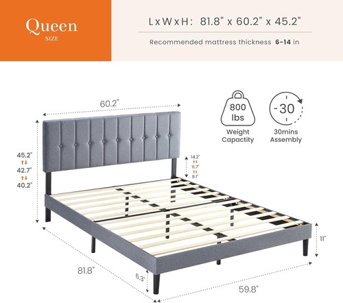Grey twin bed frame - bed, w/