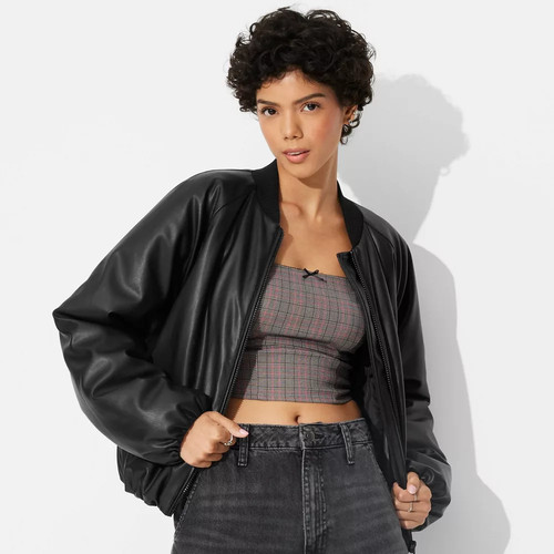 Women faux leather bomber - faux,