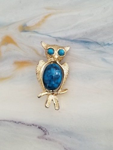 Vintage turquoise gemstone owl - vintage,