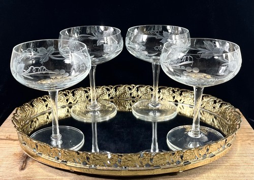 Vintage champagne coupe etched - champagne,