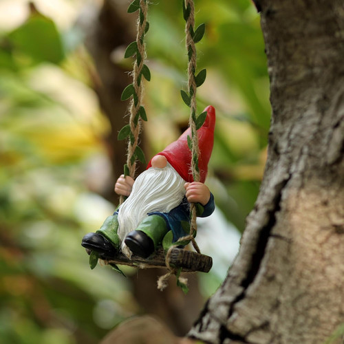 Garden gnome swing statue - garden, on