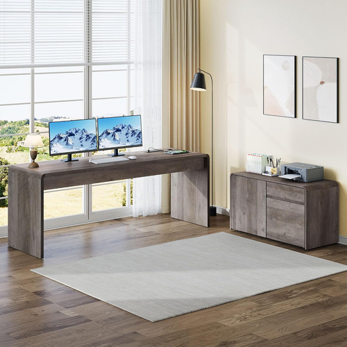 Shaped desk with file - desk,