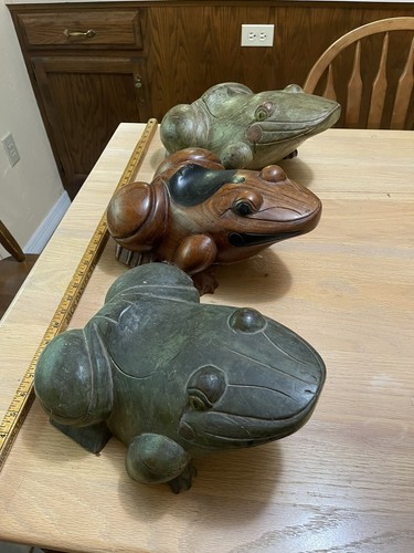 Wooden carved frogs - carved,