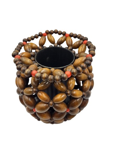 Wood bead flower - wood, vase