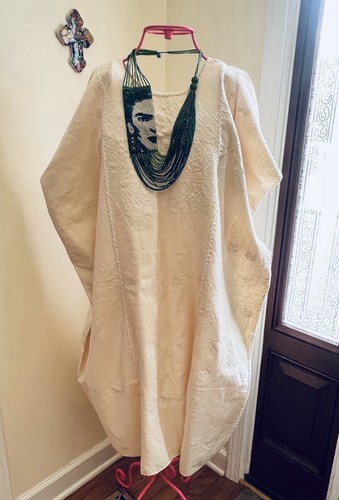 Ivory huipil oaxaca dress long - huipil,