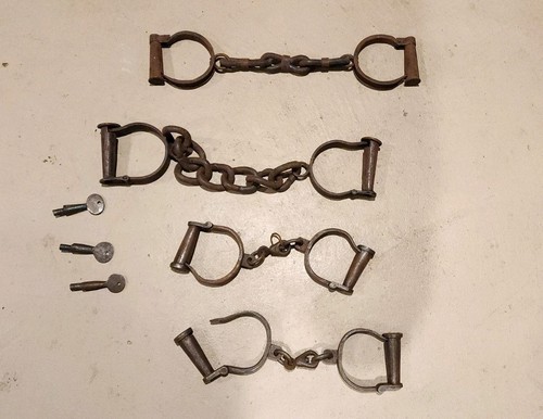 Antique iron handcuffs keys - iron, &