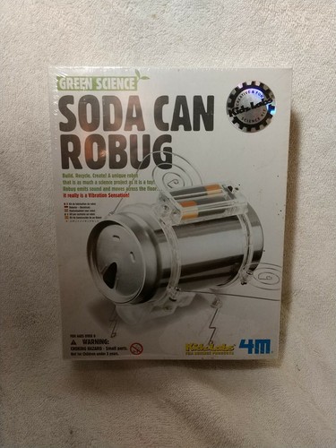 Green science soda - can, robug