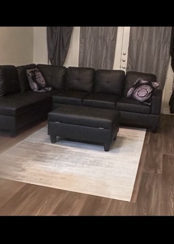 Black faux leather - black, sectional