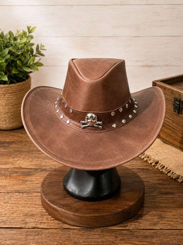 Brown leather cowboy - cowboy, hat