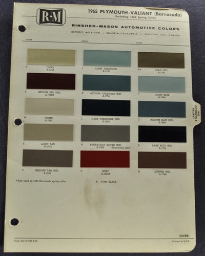1965 plymouth paint chip - plymouth,