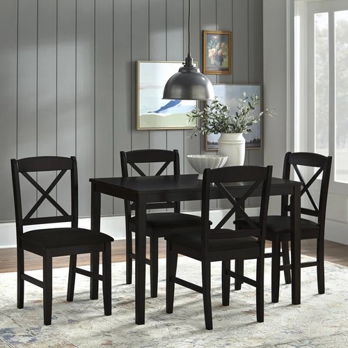 Solid black wooden dining - pc,
