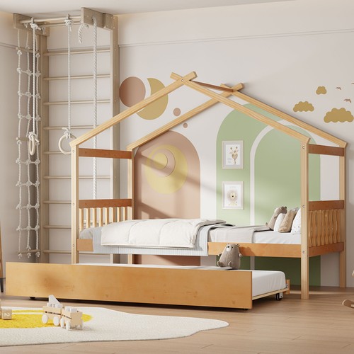 Twin size wooden house bed - size,