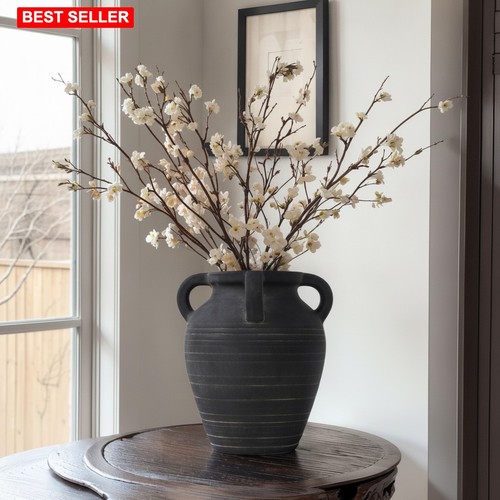 Vase handmade black tall - vase,