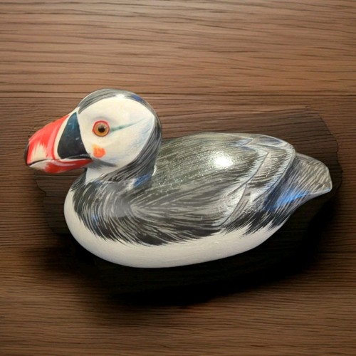 Wood carved puffin - wood,
