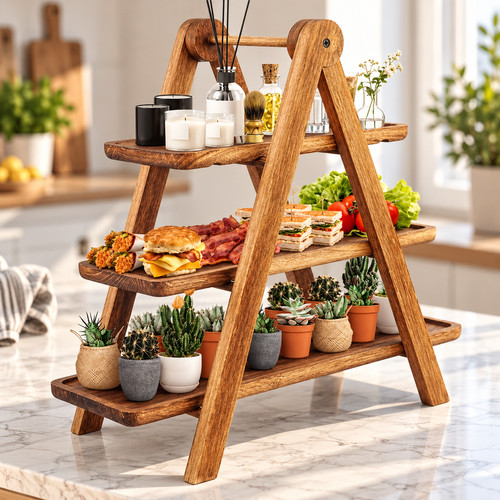 Tier wooden serving - wooden, tray