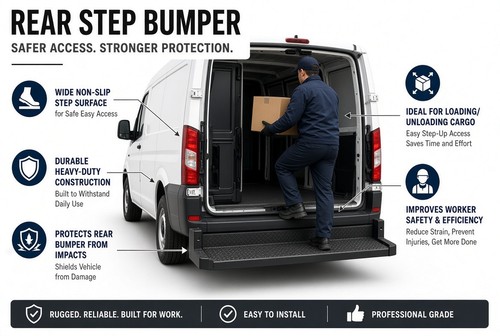Rear step bumper - steel, black