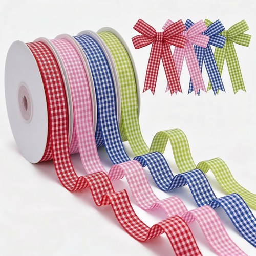 Color gingham plaid ribbon - color,