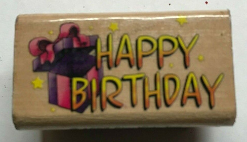 Wood rubber stamp happy - wood/rubber,
