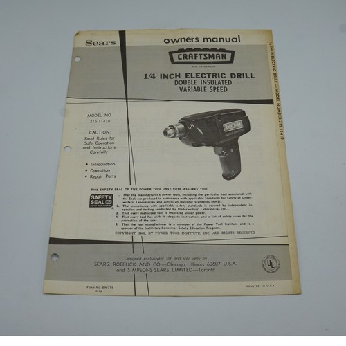 Sears craftsman electric - sears, 1/4"