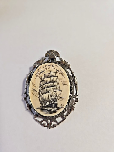 Vintage scrimshaw pin pendant - vintage, pin/pendant