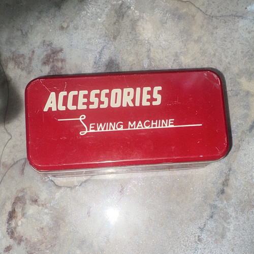 Red metal tin box sewing - tin,