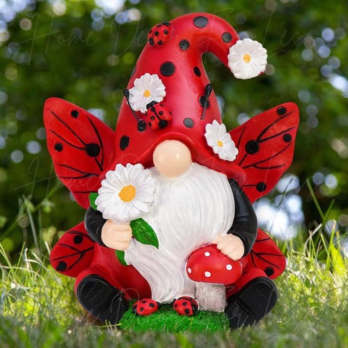Ladybug gnome statue resin - statue,
