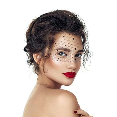 Black mesh veil headband 1920s - mesh,