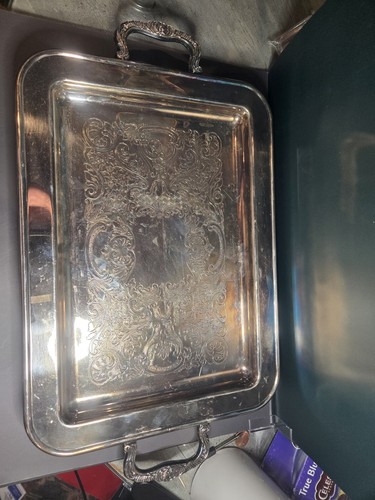 Vintage silver plate tray - silver,