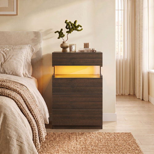 Walnut nightstand with led - walnut,