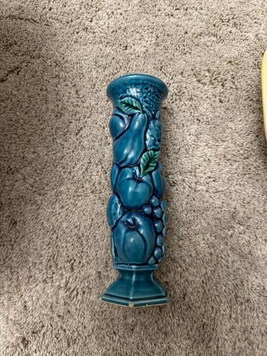 Vintage blue ceramic vase - blue,