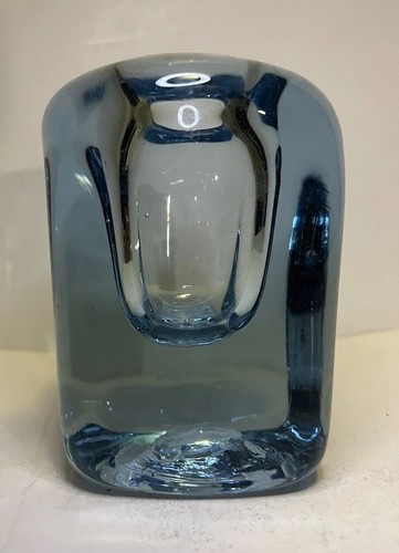 Mcm blue art glass vase - blue, thick