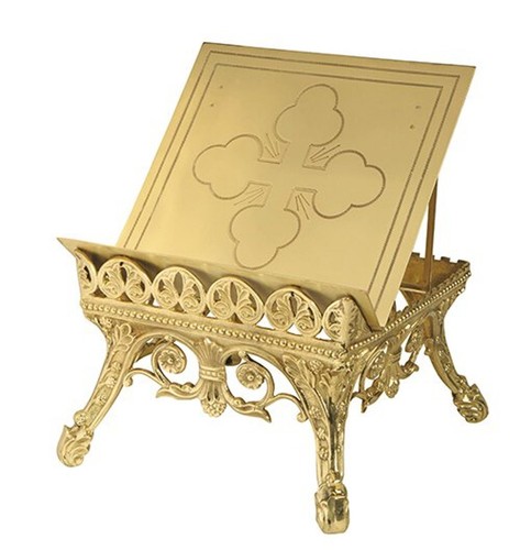 Bible stand budded cross - bible, stand,