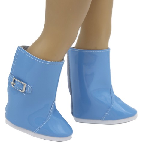 Blue pull rain boots - on,