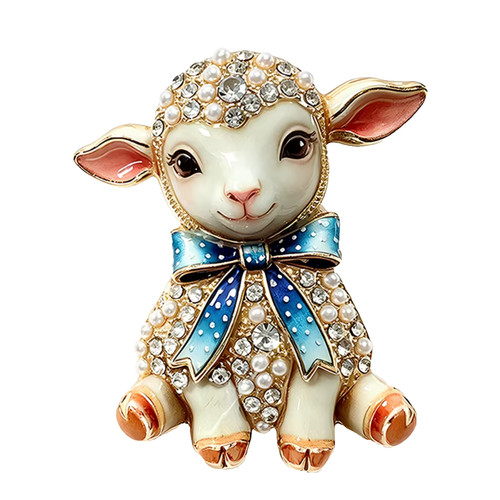 Rhinestone lamb brooch pearl - rhinestone,